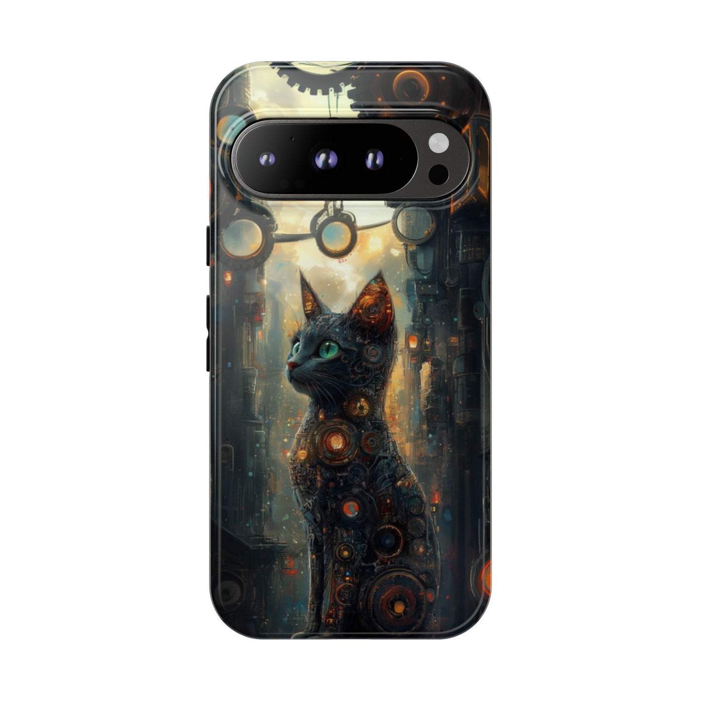 Cybernetic Steampunk Cat Phone Case – iPhone, Google Pixel, Samsung Galaxy