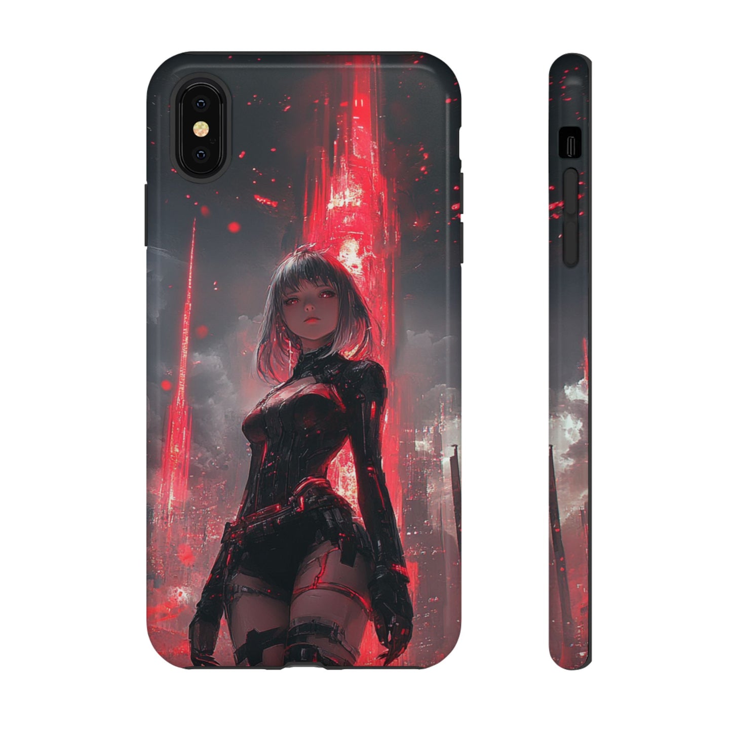 Crimson Cyber Sentinel – Tough iPhone Case