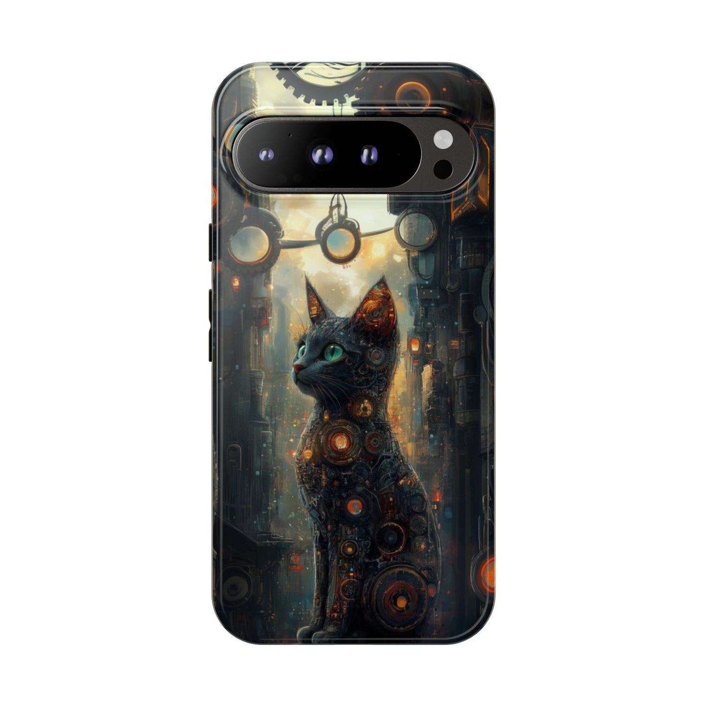 Cybernetic Steampunk Cat Phone Case – iPhone, Google Pixel, Samsung Galaxy