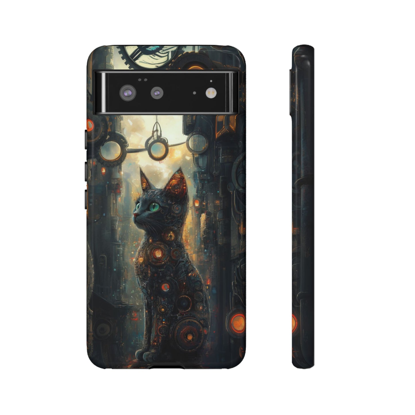 Cybernetic Steampunk Cat Phone Case – iPhone, Google Pixel, Samsung Galaxy