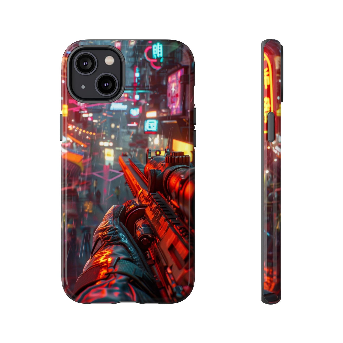 Neon Rain Sniper – Tough iPhone Case