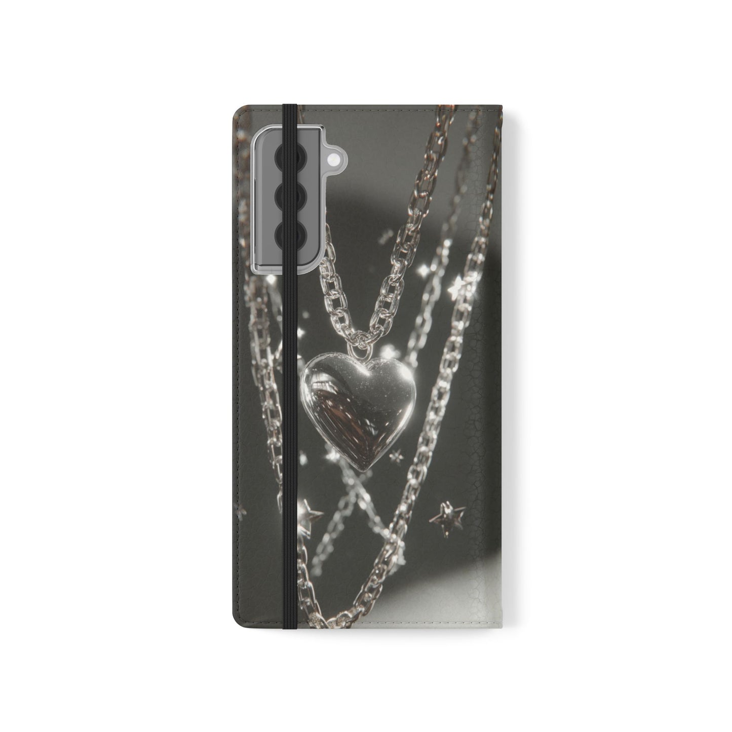 Silver Heart Chains - Wallet Flip Case