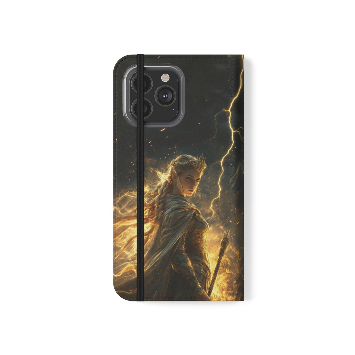 Elf Queen Golden Lightning Storm Crown - Wallet Flip Case