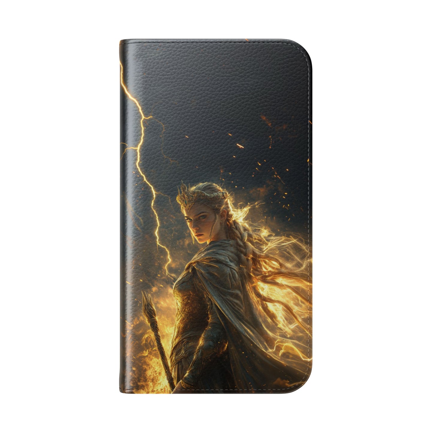 Elf Queen Golden Lightning Storm Crown - Wallet Flip Case