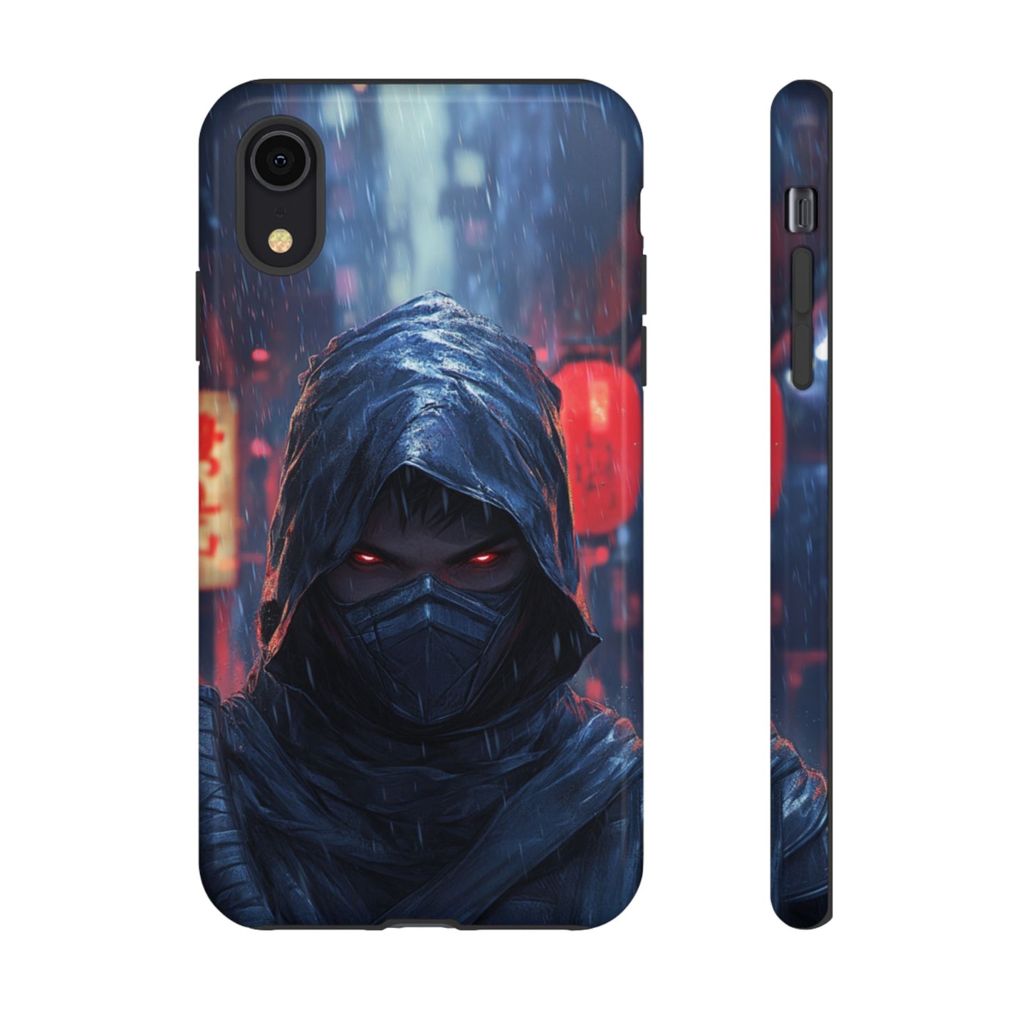 Cyberpunk Ninja Red Eyes Rain - Tough iPhone Case