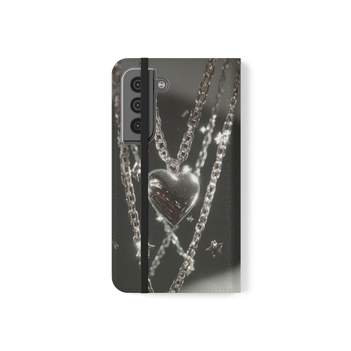 Silver Heart Chains - Wallet Flip Case