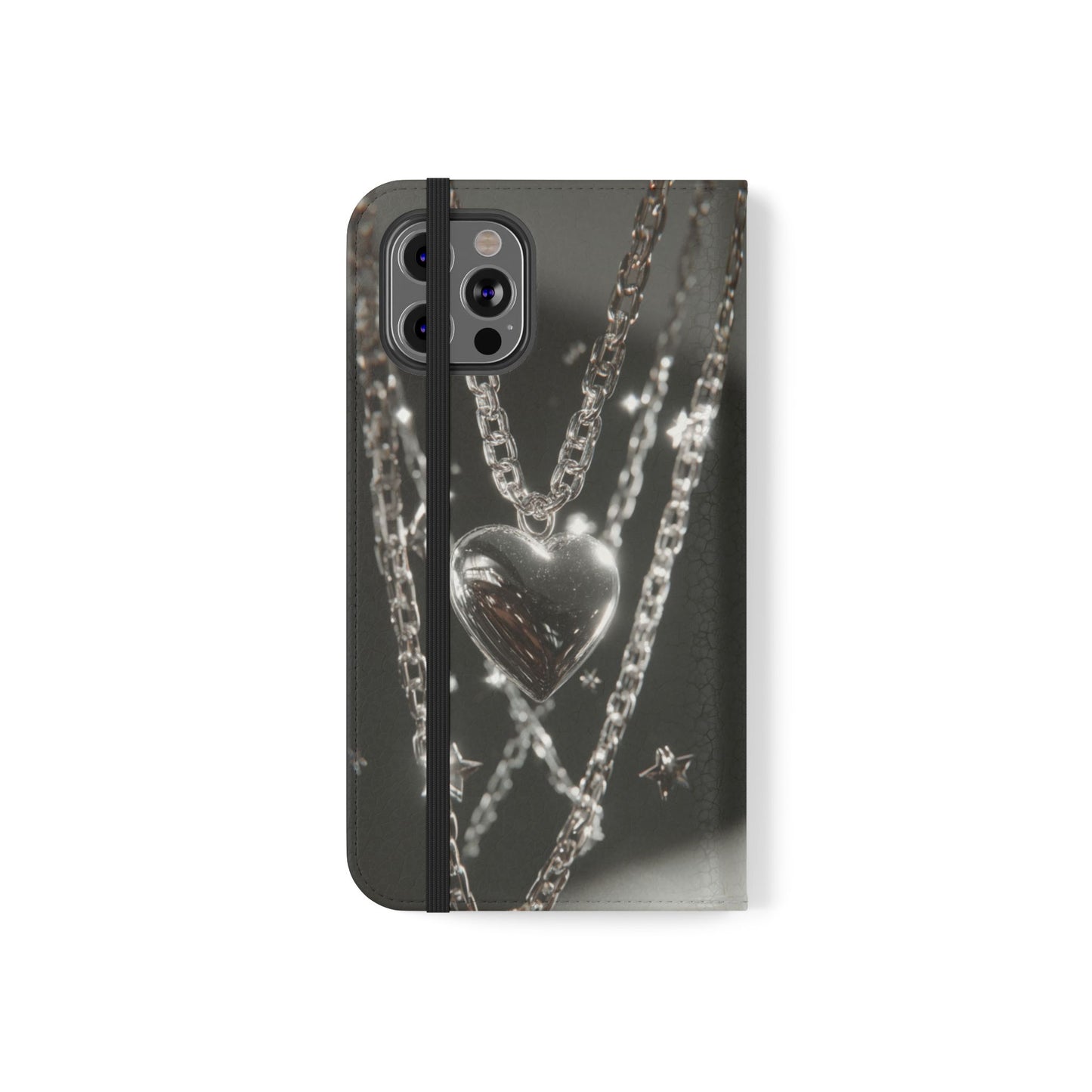 Silver Heart Chains - Wallet Flip Case