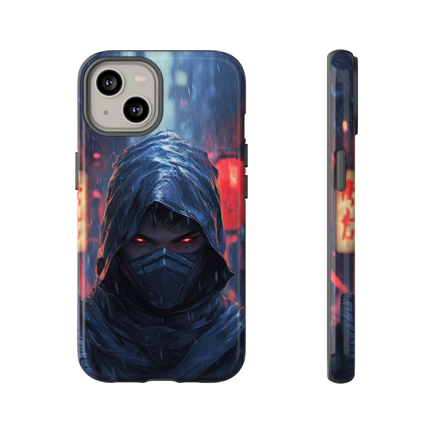 Cyberpunk Ninja Red Eyes Rain - Tough iPhone Case