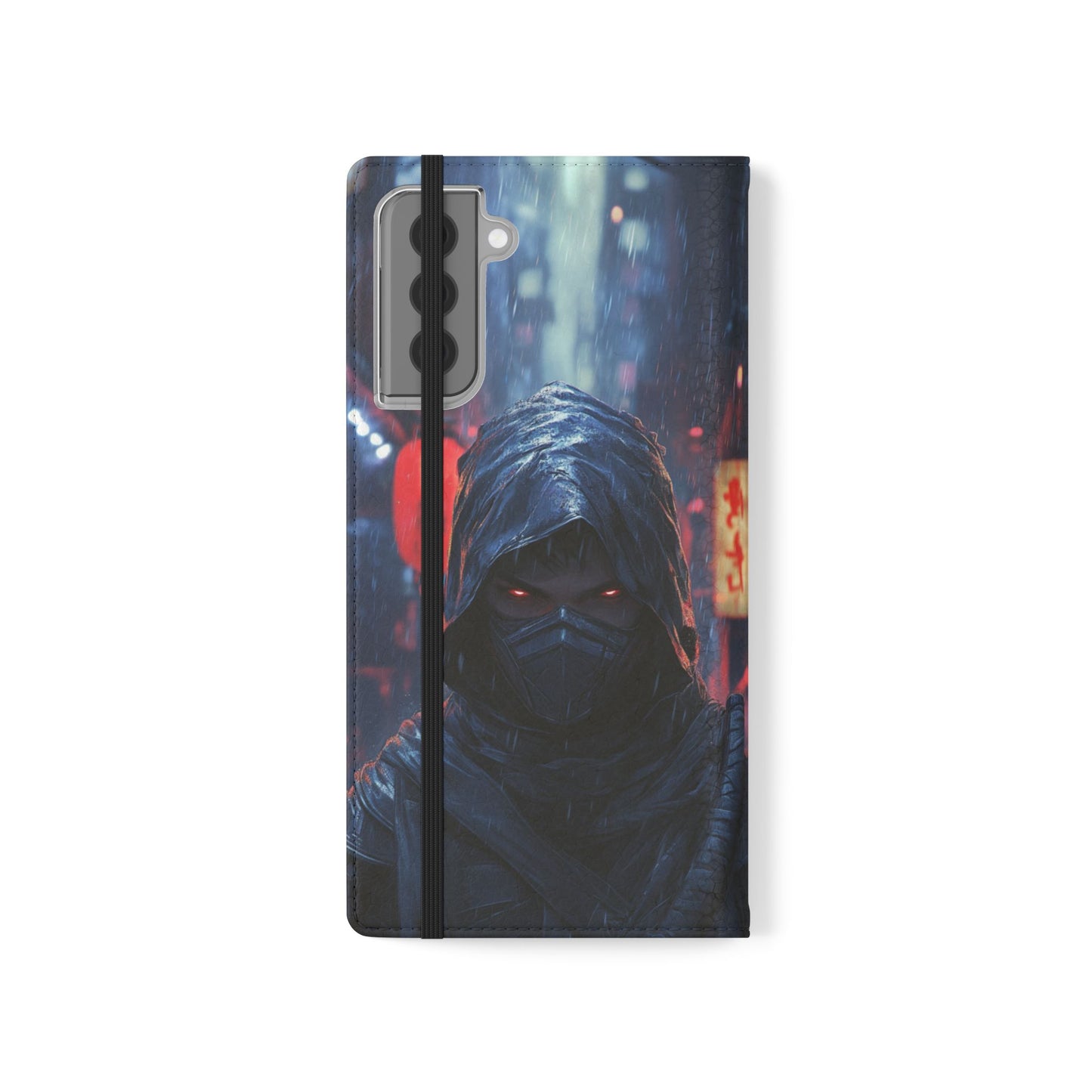Cyberpunk Ninja Red Eyes Rain - Wallet Flip Case