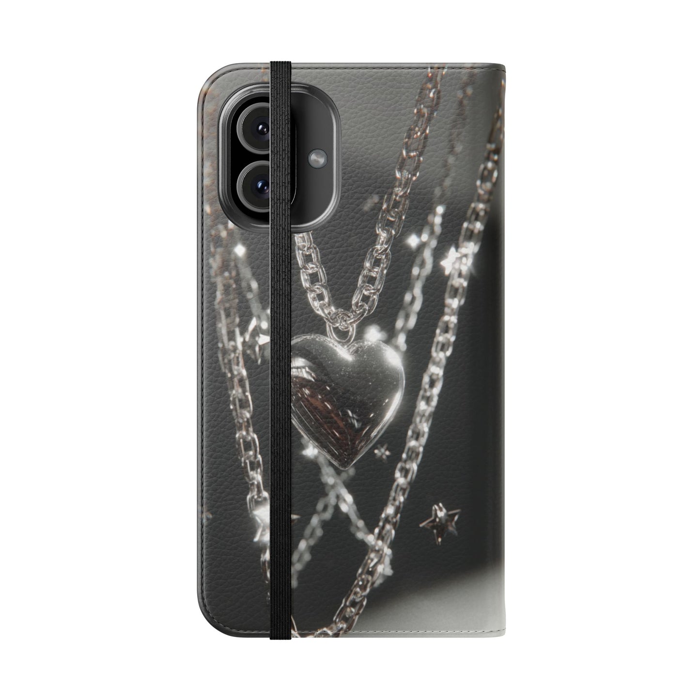 Silver Heart Chains - Wallet Flip Case