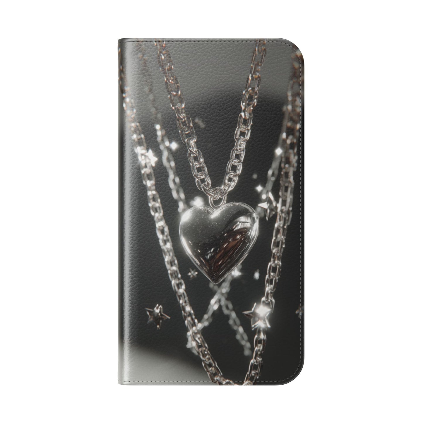 Silver Heart Chains - Wallet Flip Case