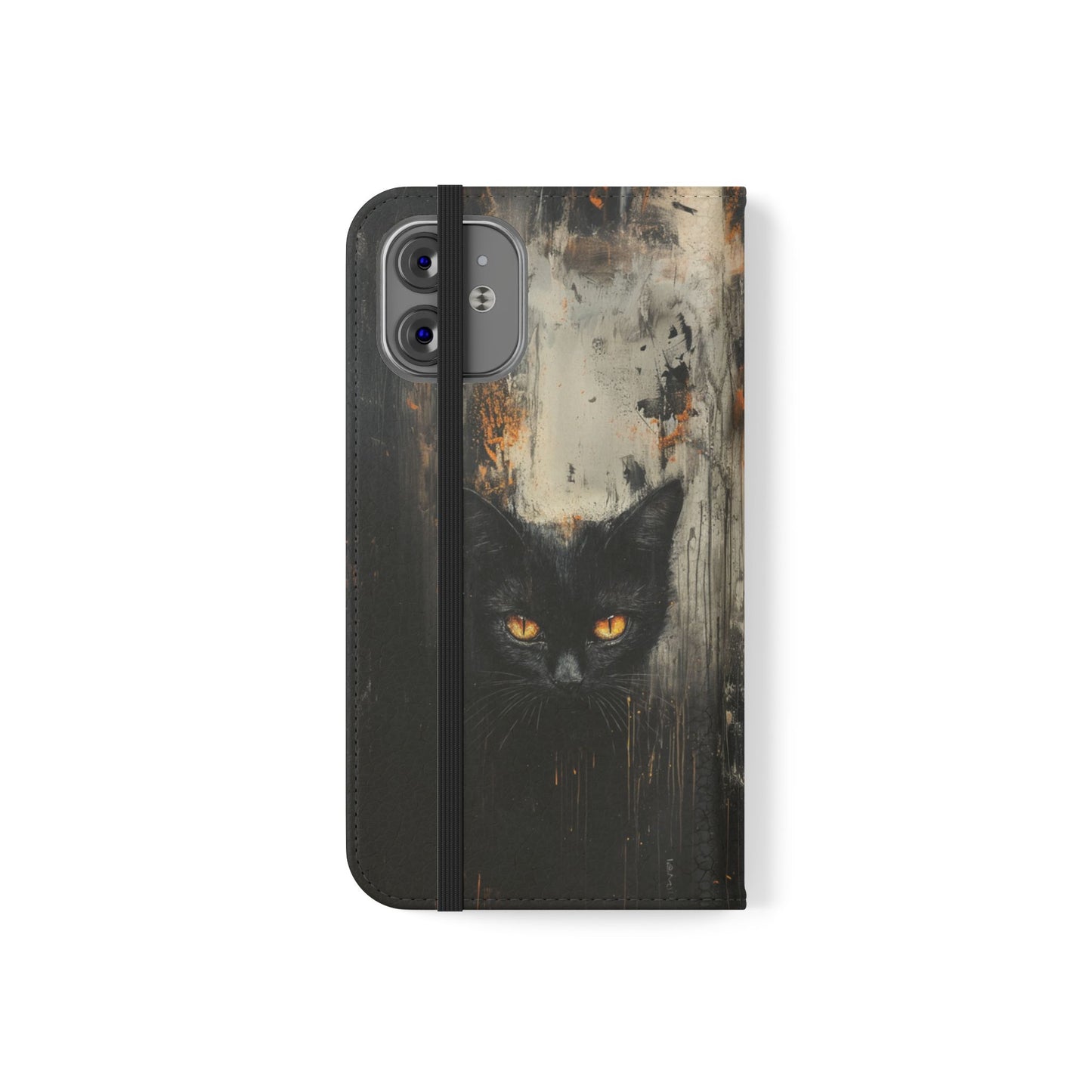 Black Cat Shadow Gaze - Wallet Flip Case