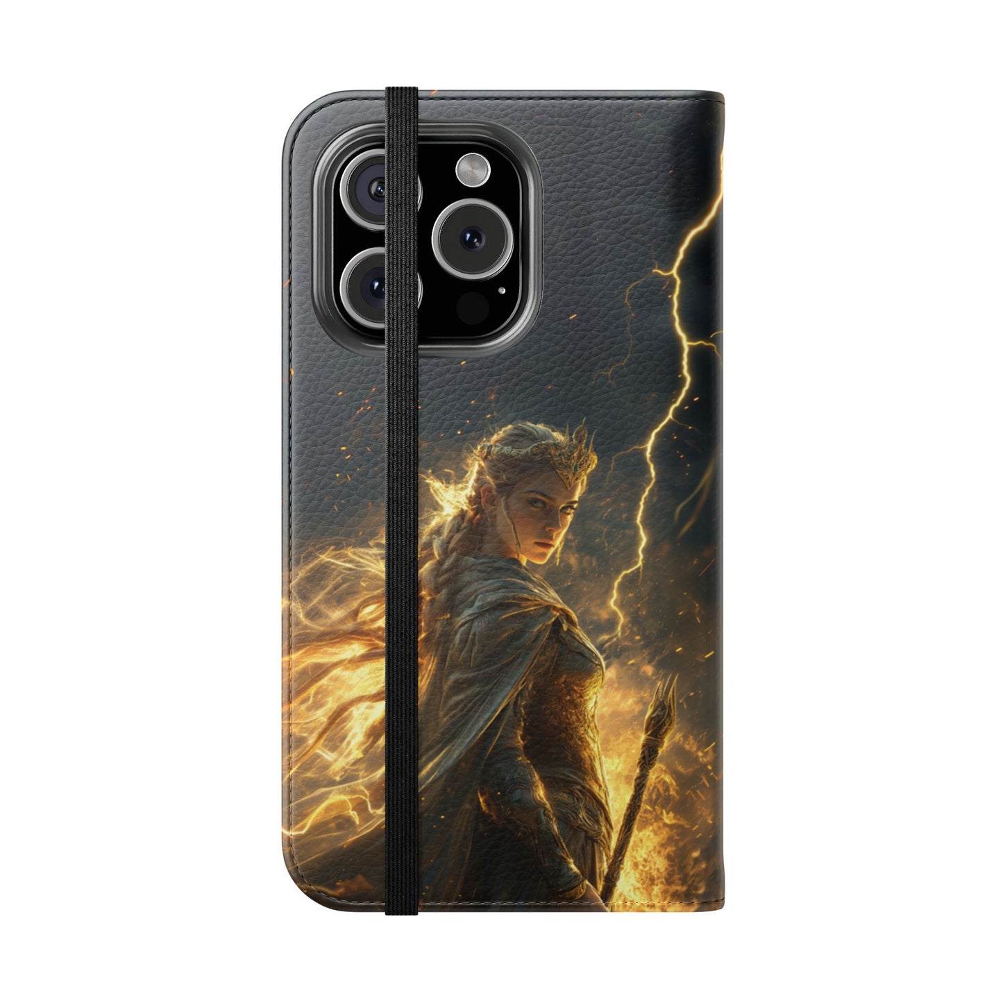 Elf Queen Golden Lightning Storm Crown - Wallet Flip Case