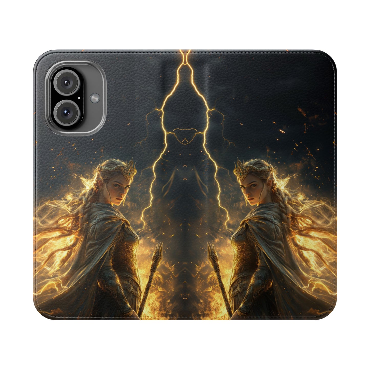 Elf Queen Golden Lightning Storm Crown - Wallet Flip Case