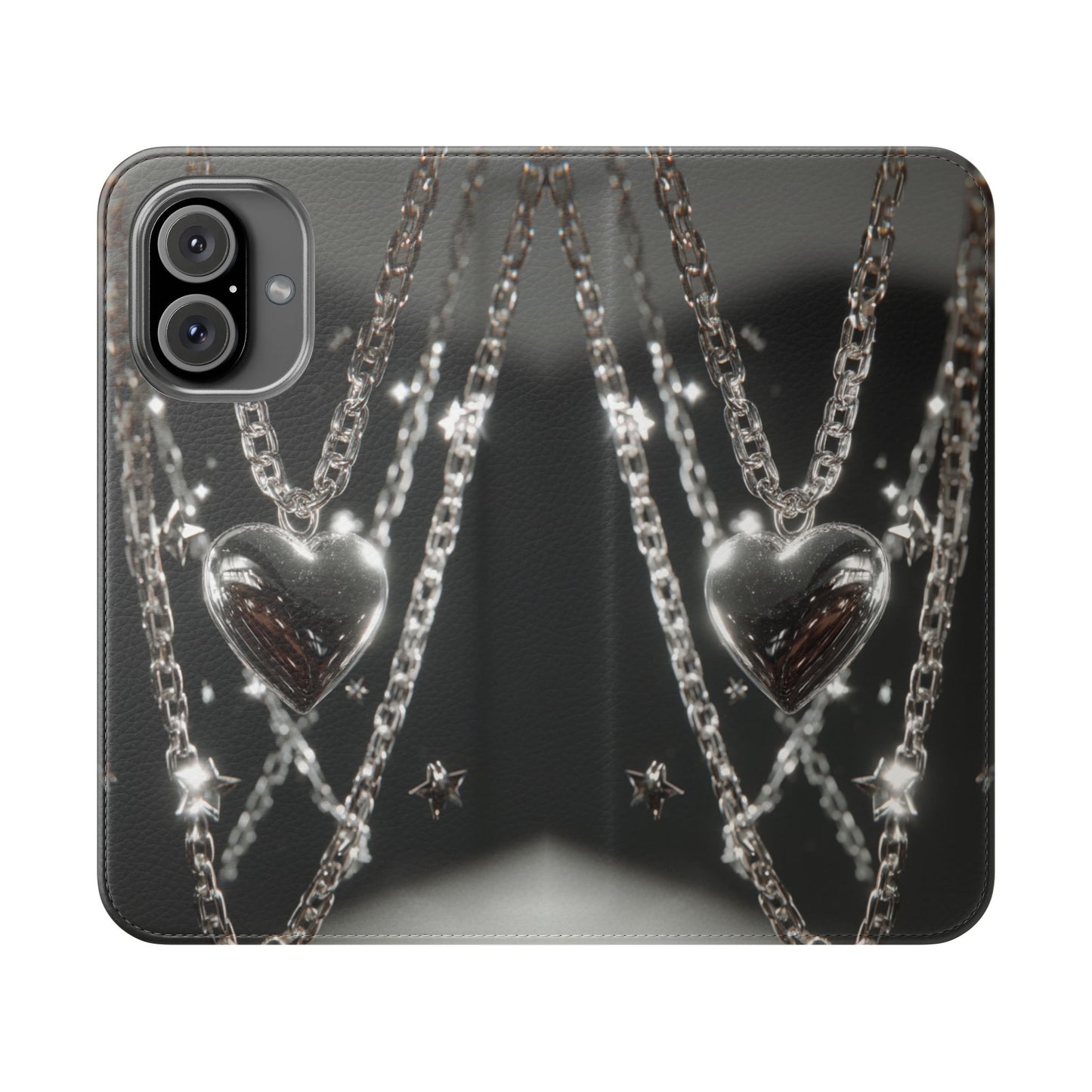 Silver Heart Chains - Wallet Flip Case