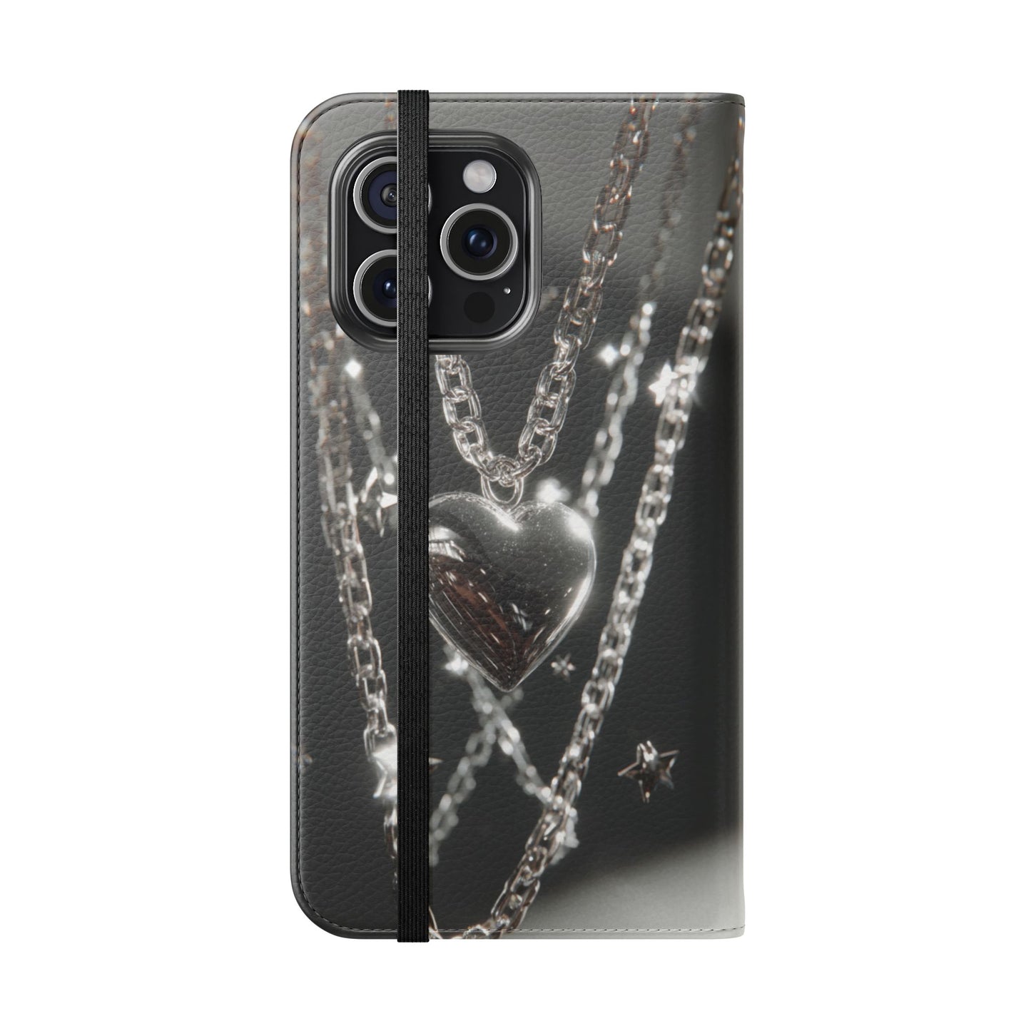 Silver Heart Chains - Wallet Flip Case