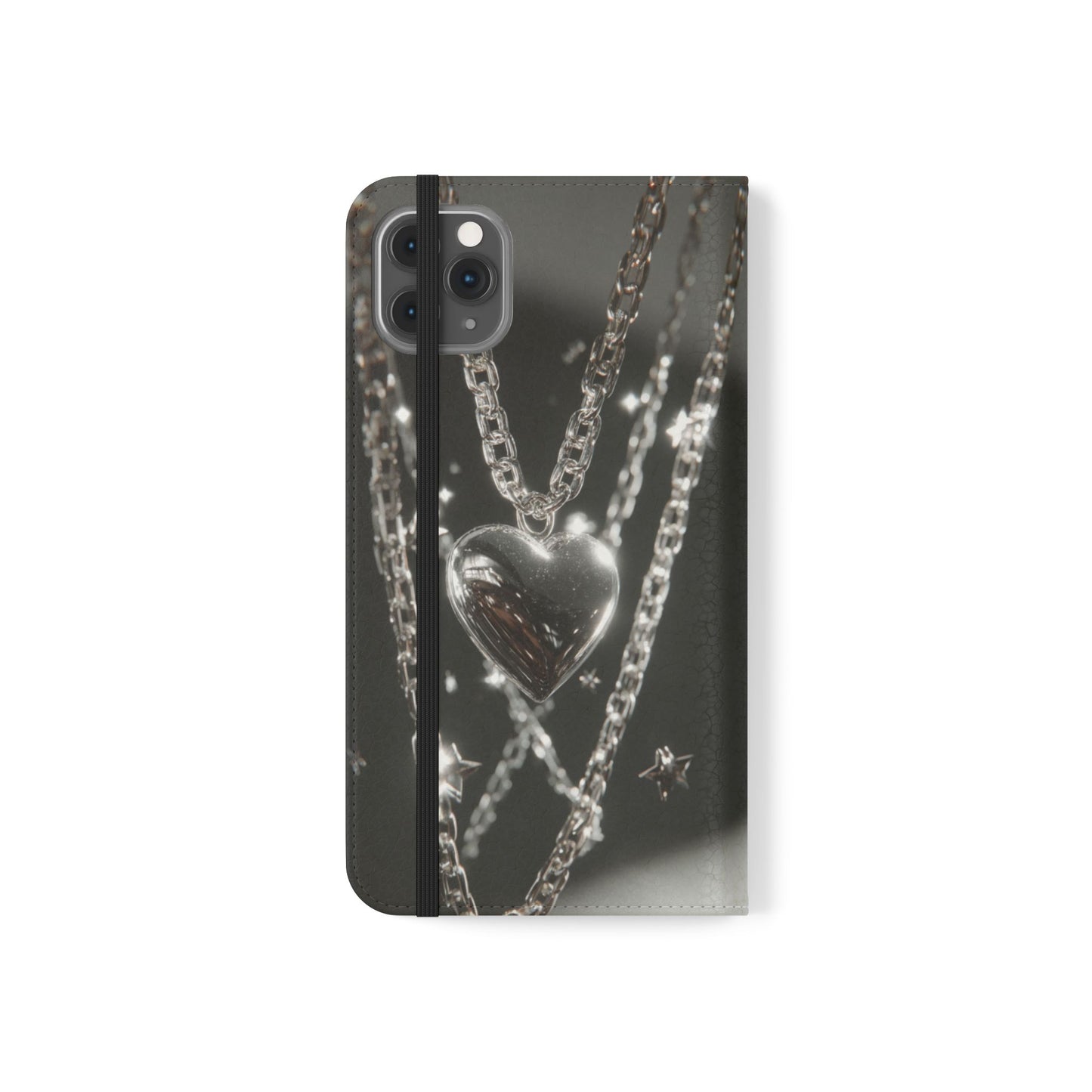 Silver Heart Chains - Wallet Flip Case