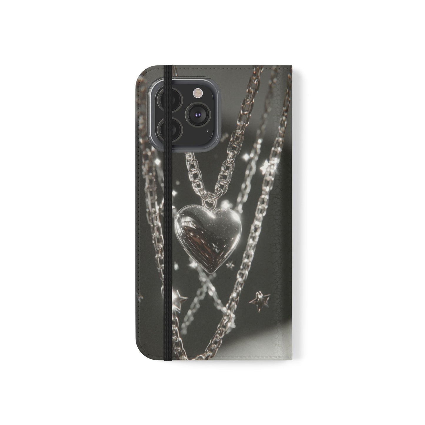 Silver Heart Chains - Wallet Flip Case
