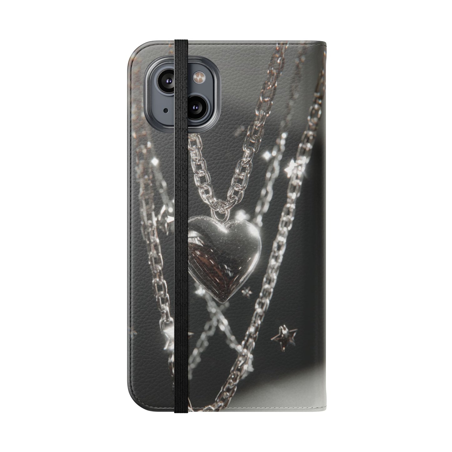 Silver Heart Chains - Wallet Flip Case