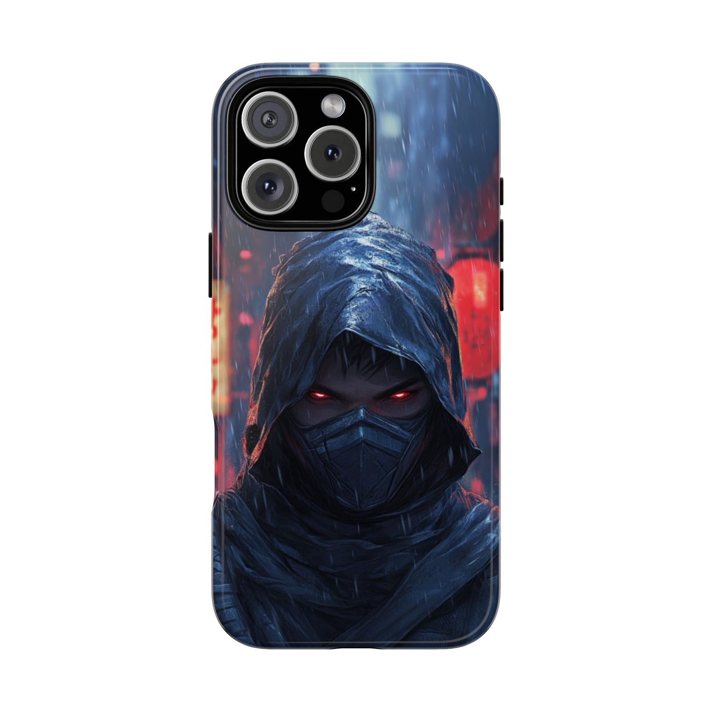 Cyberpunk Ninja Red Eyes Rain - Tough iPhone Case