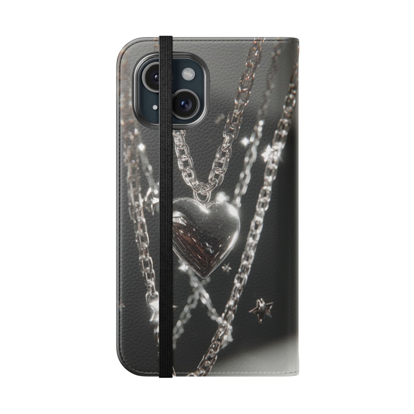 Silver Heart Chains - Wallet Flip Case