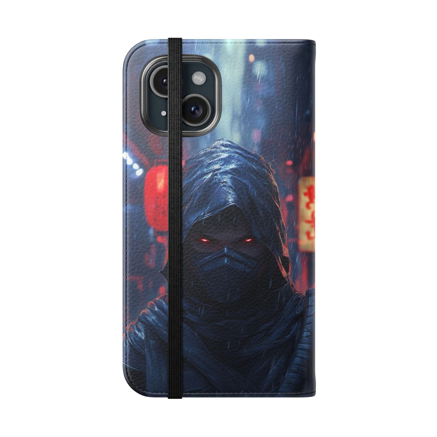 Cyberpunk Ninja Red Eyes Rain - Wallet Flip Case