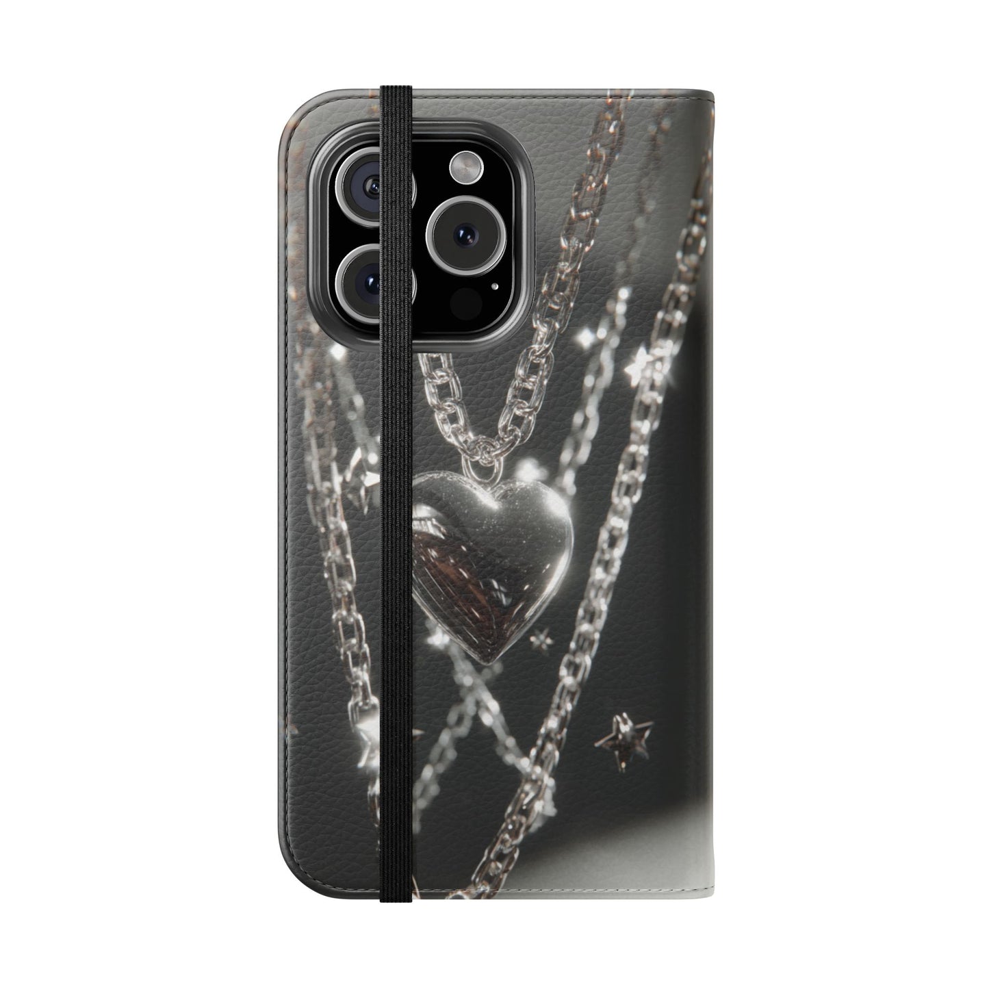Silver Heart Chains - Wallet Flip Case