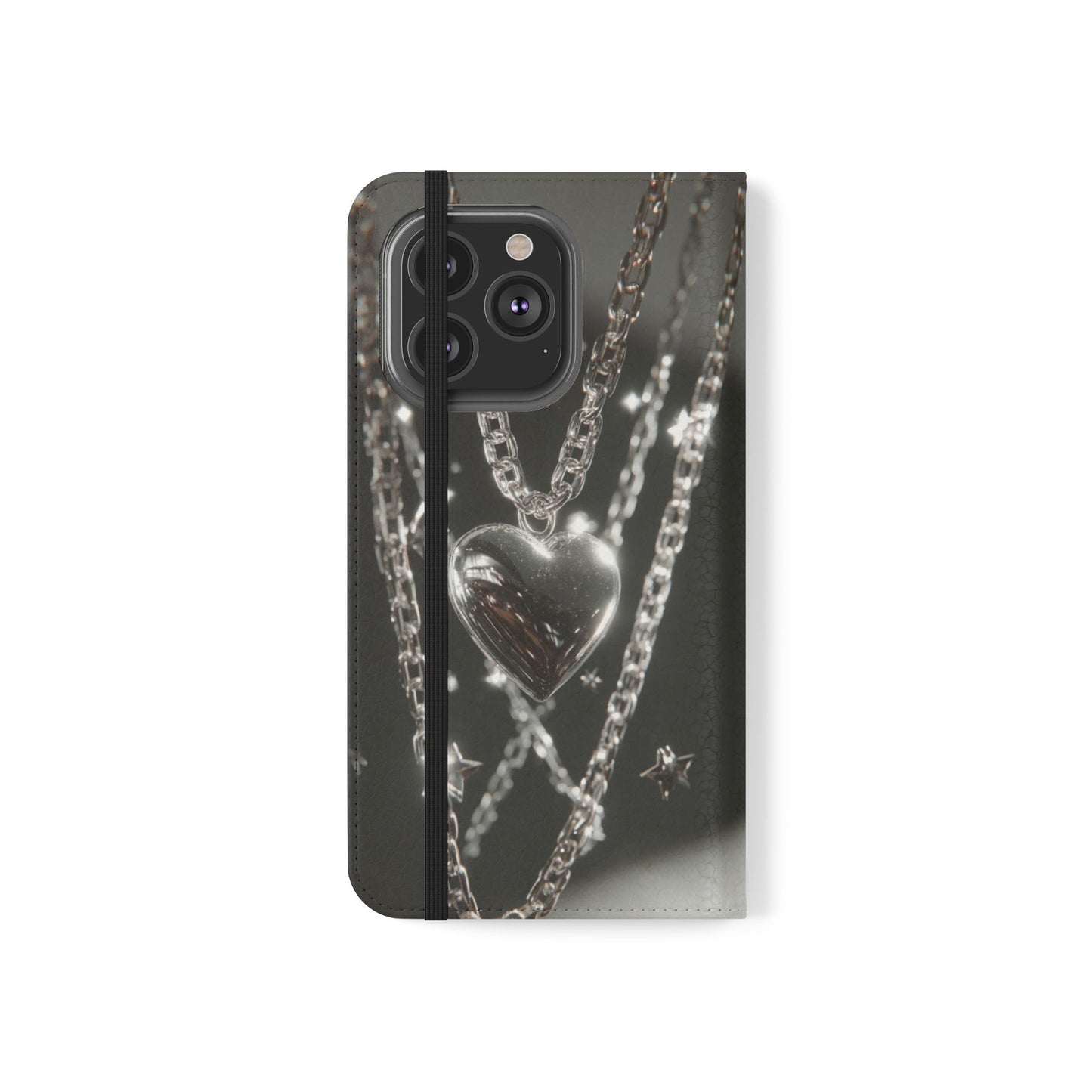Silver Heart Chains - Wallet Flip Case