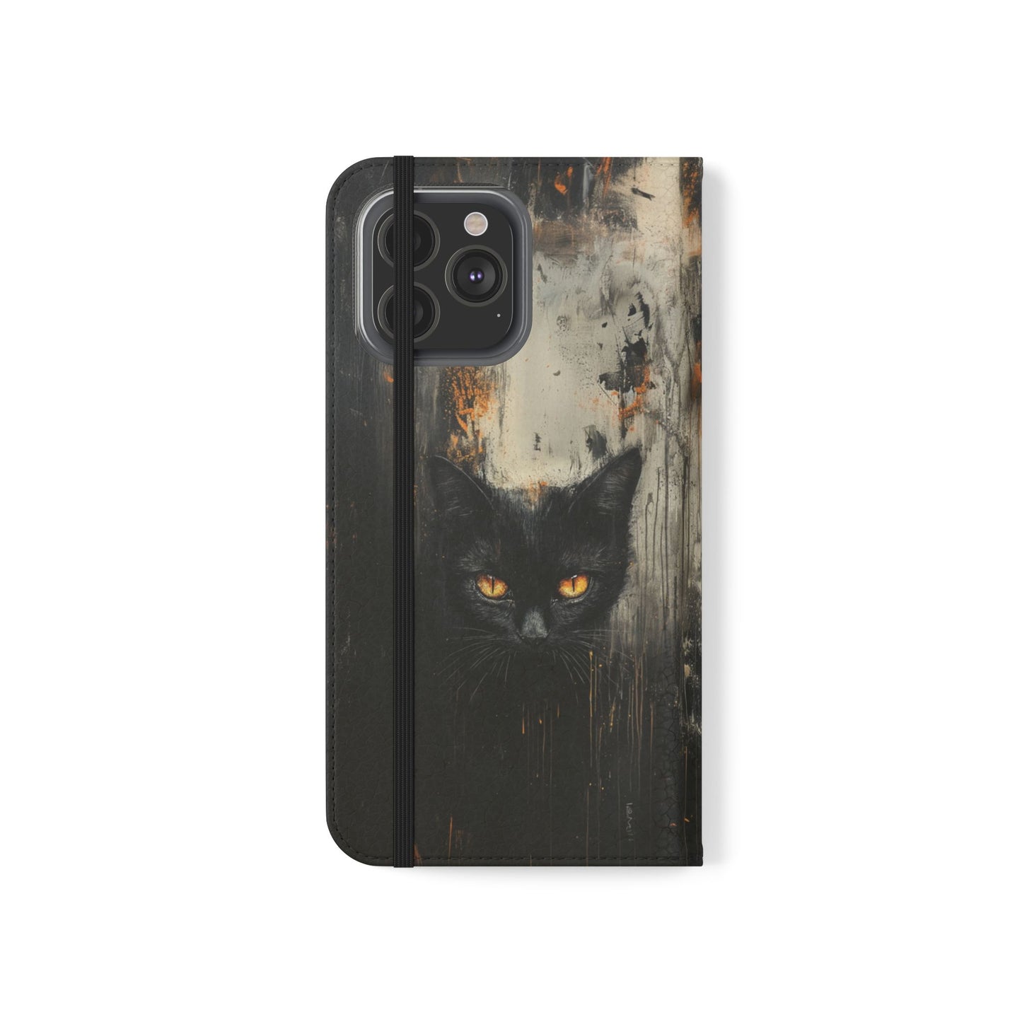 Black Cat Shadow Gaze - Wallet Flip Case