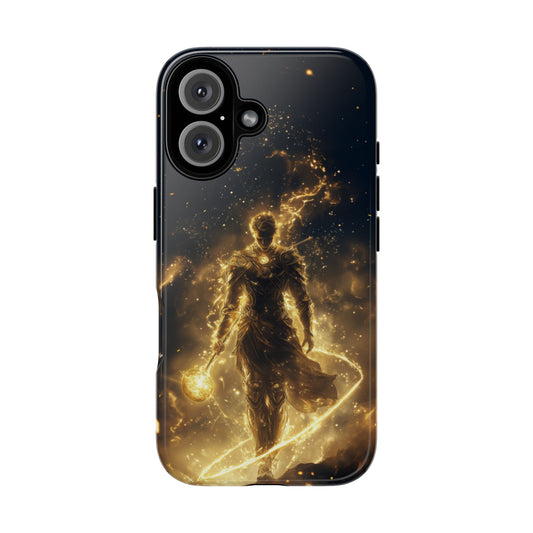 Gold Warrior in Cosmic Flames - iPhone, Google Pixel, Samsung Galaxy