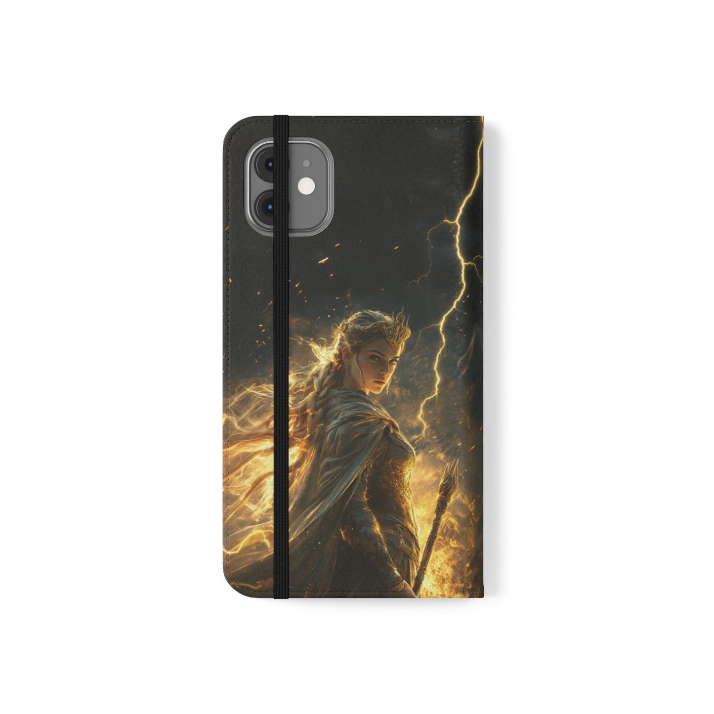 Elf Queen Golden Lightning Storm Crown - Wallet Flip Case