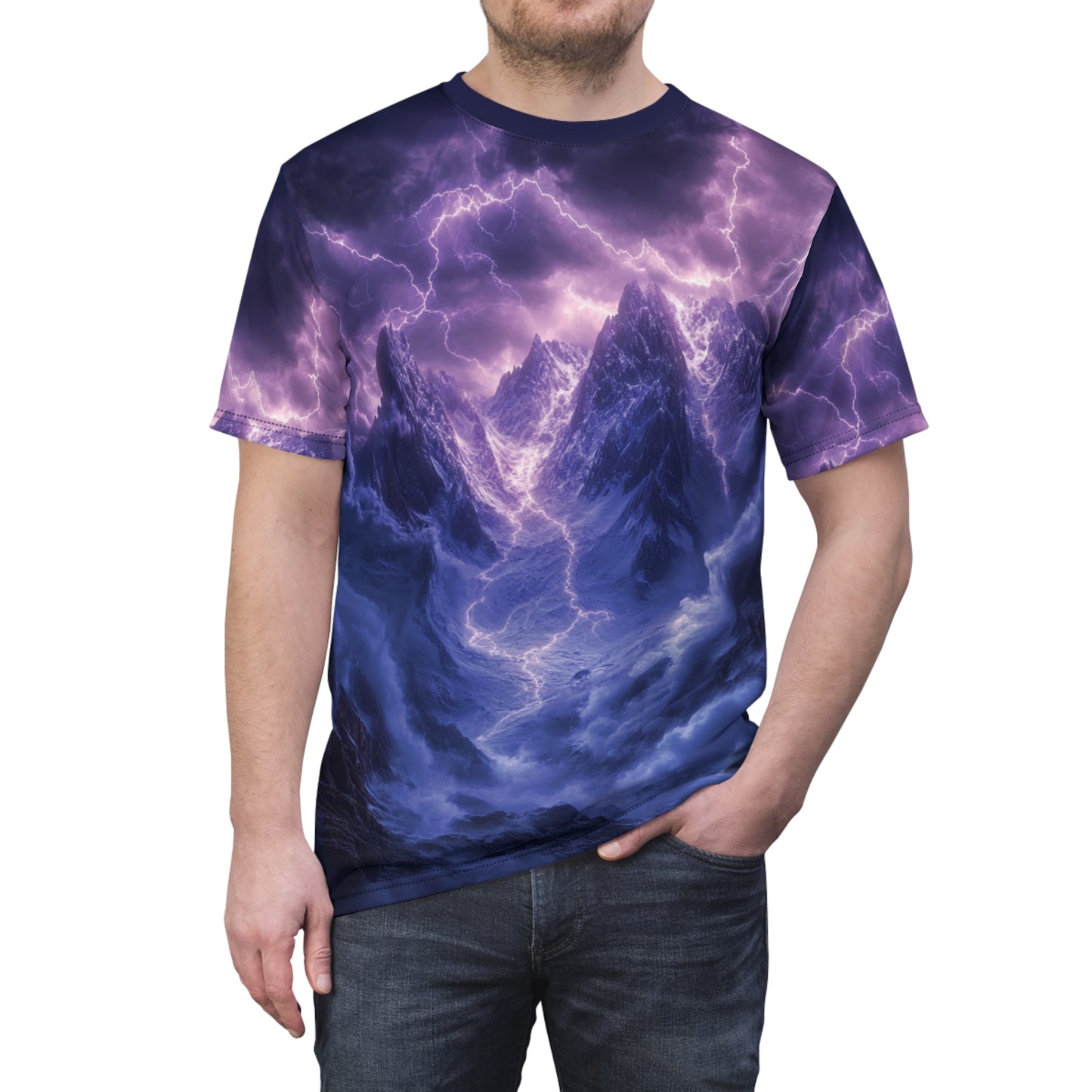 Lightning Storm Mountain All-Over Print T-Shirt