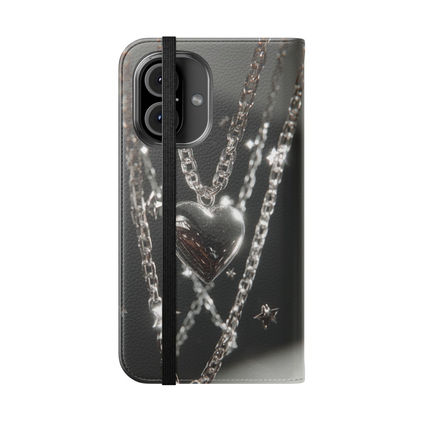 Silver Heart Chains - Wallet Flip Case