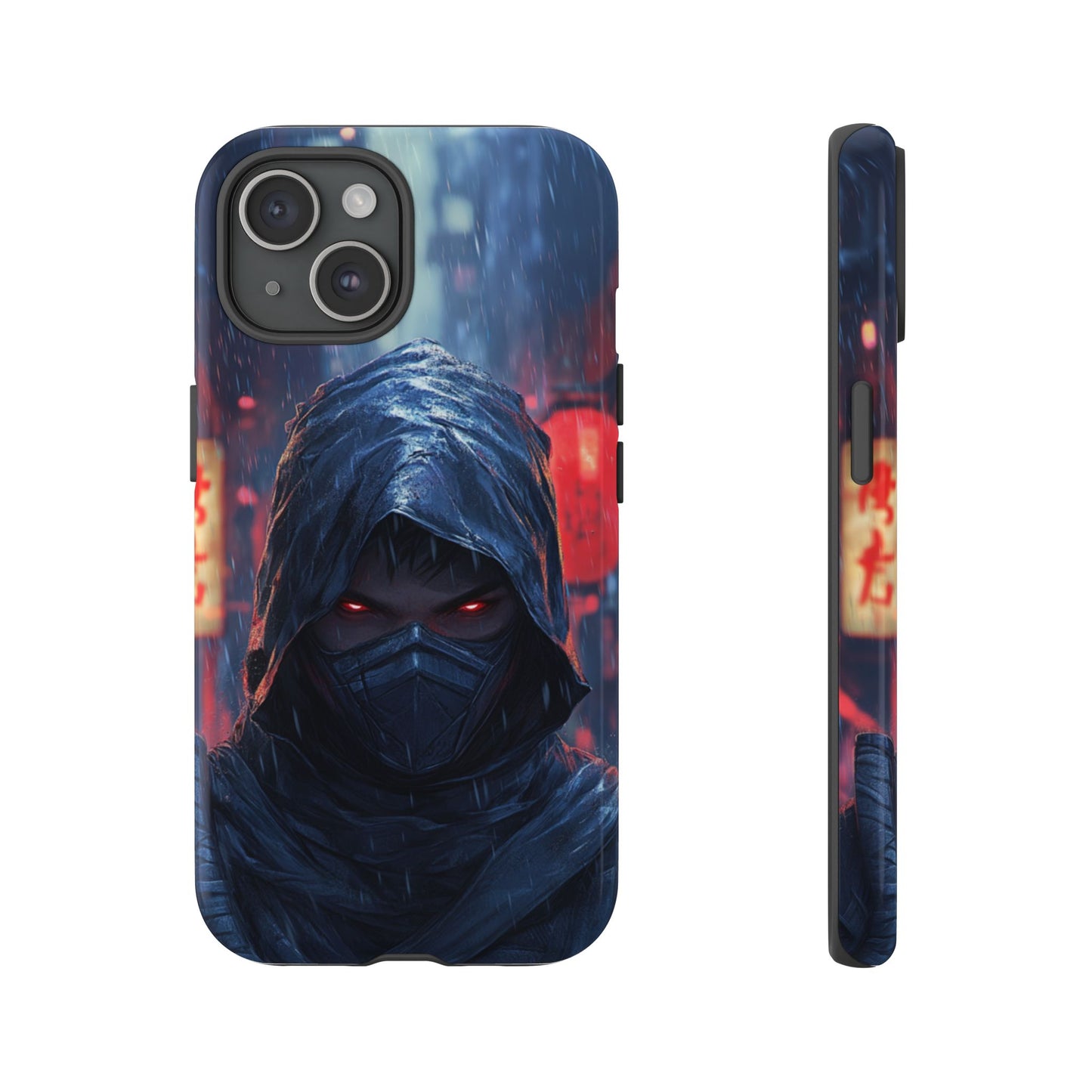 Cyberpunk Ninja Red Eyes Rain - Tough iPhone Case