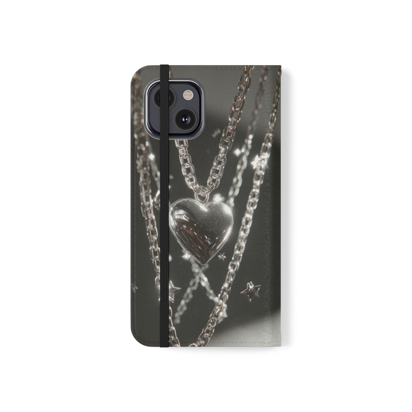 Silver Heart Chains - Wallet Flip Case