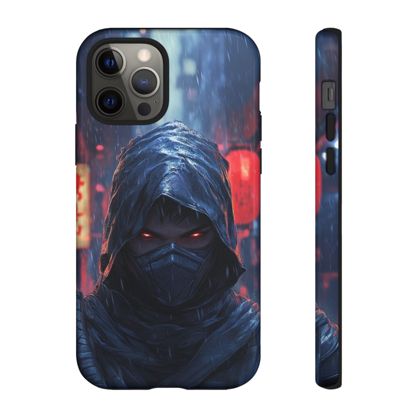Cyberpunk Ninja Red Eyes Rain - Tough iPhone Case