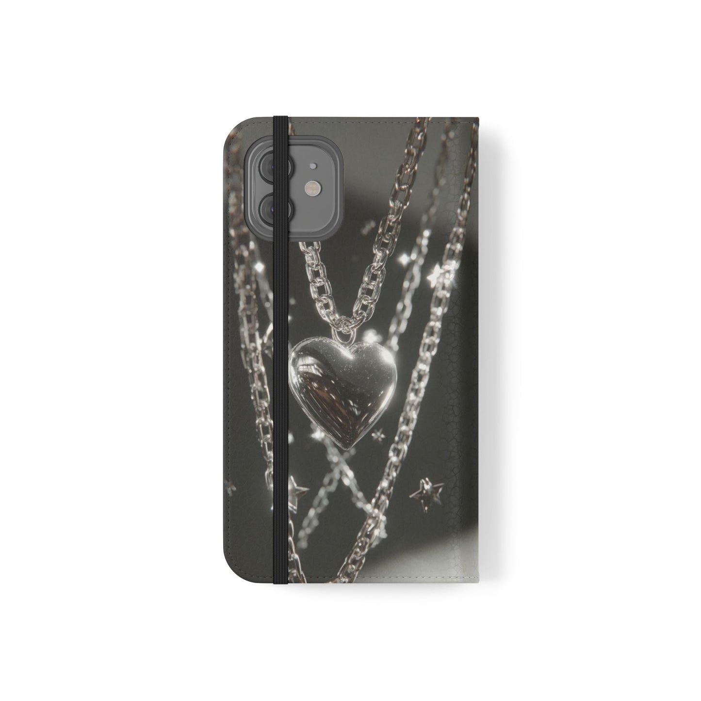 Silver Heart Chains - Wallet Flip Case