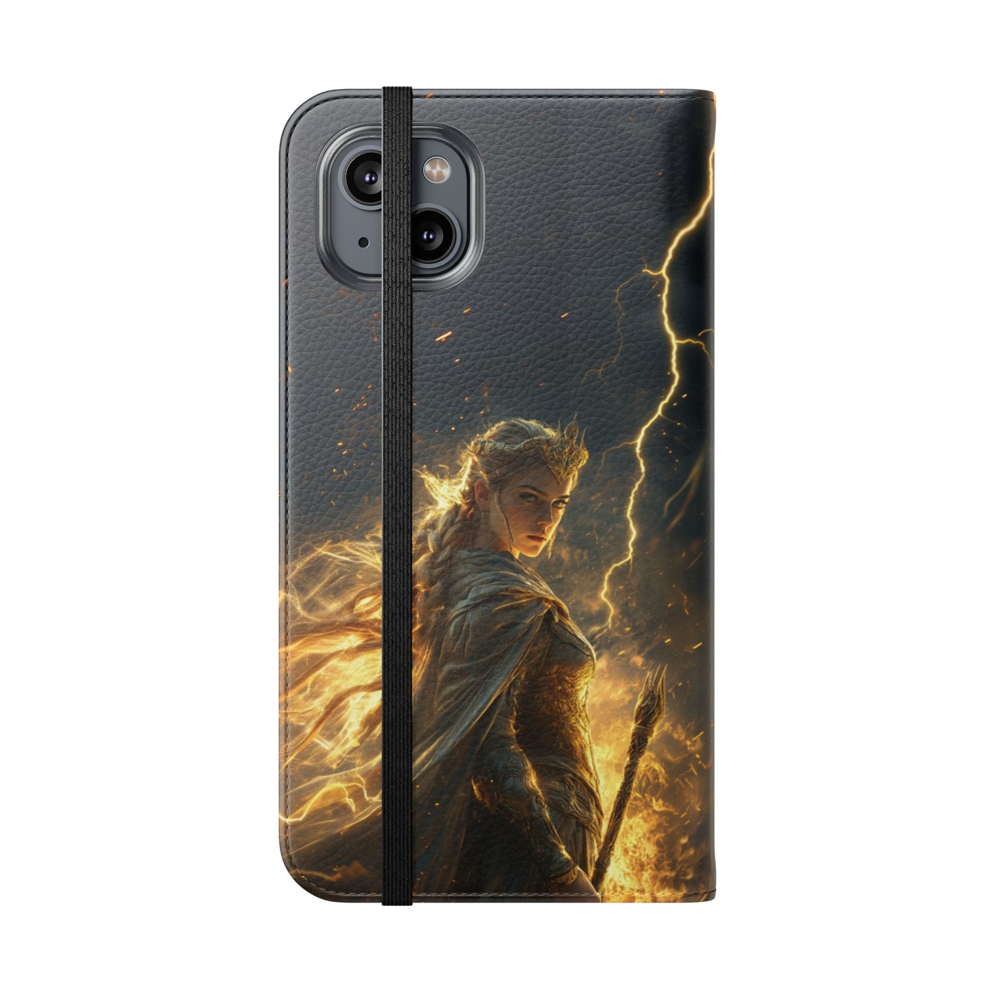 Elf Queen Golden Lightning Storm Crown - Wallet Flip Case