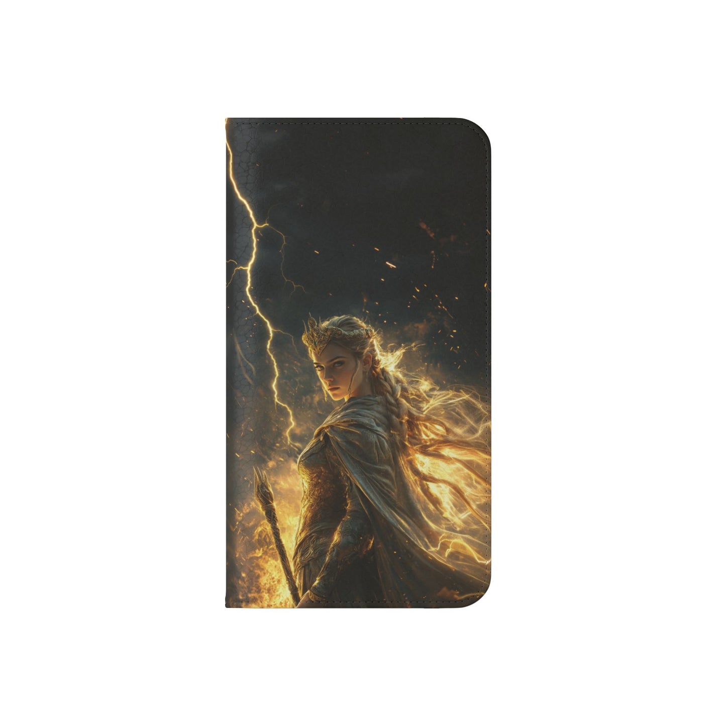 Elf Queen Golden Lightning Storm Crown - Wallet Flip Case