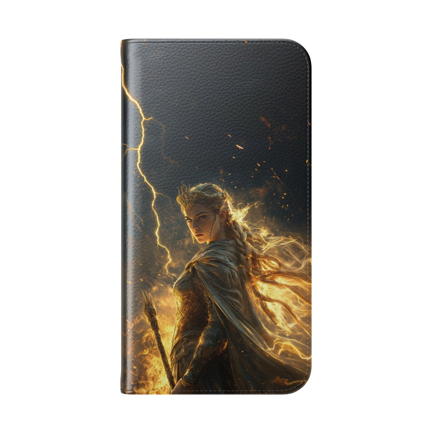 Elf Queen Golden Lightning Storm Crown - Wallet Flip Case