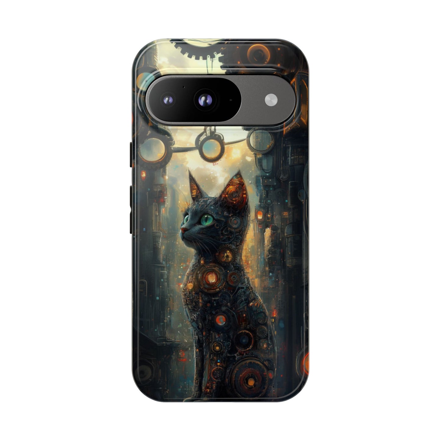 Cybernetic Steampunk Cat Phone Case – iPhone, Google Pixel, Samsung Galaxy