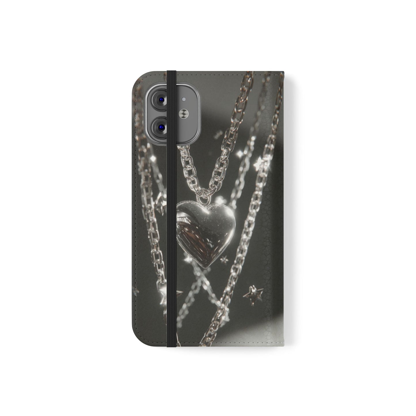 Silver Heart Chains - Wallet Flip Case