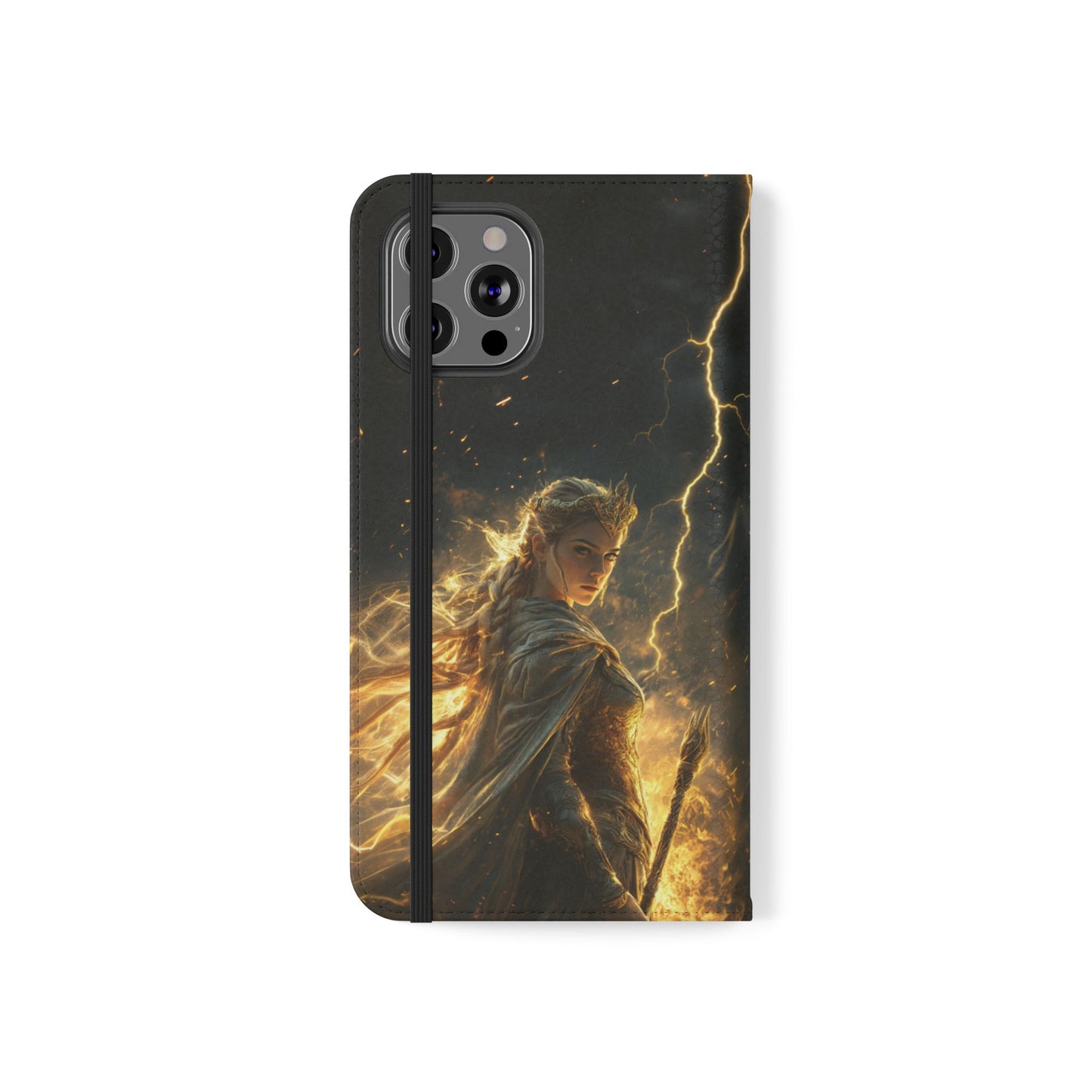 Elf Queen Golden Lightning Storm Crown - Wallet Flip Case