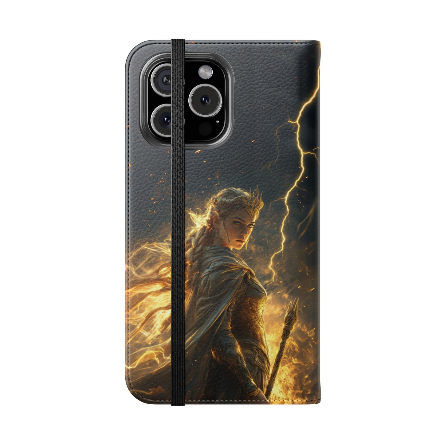 Elf Queen Golden Lightning Storm Crown - Wallet Flip Case