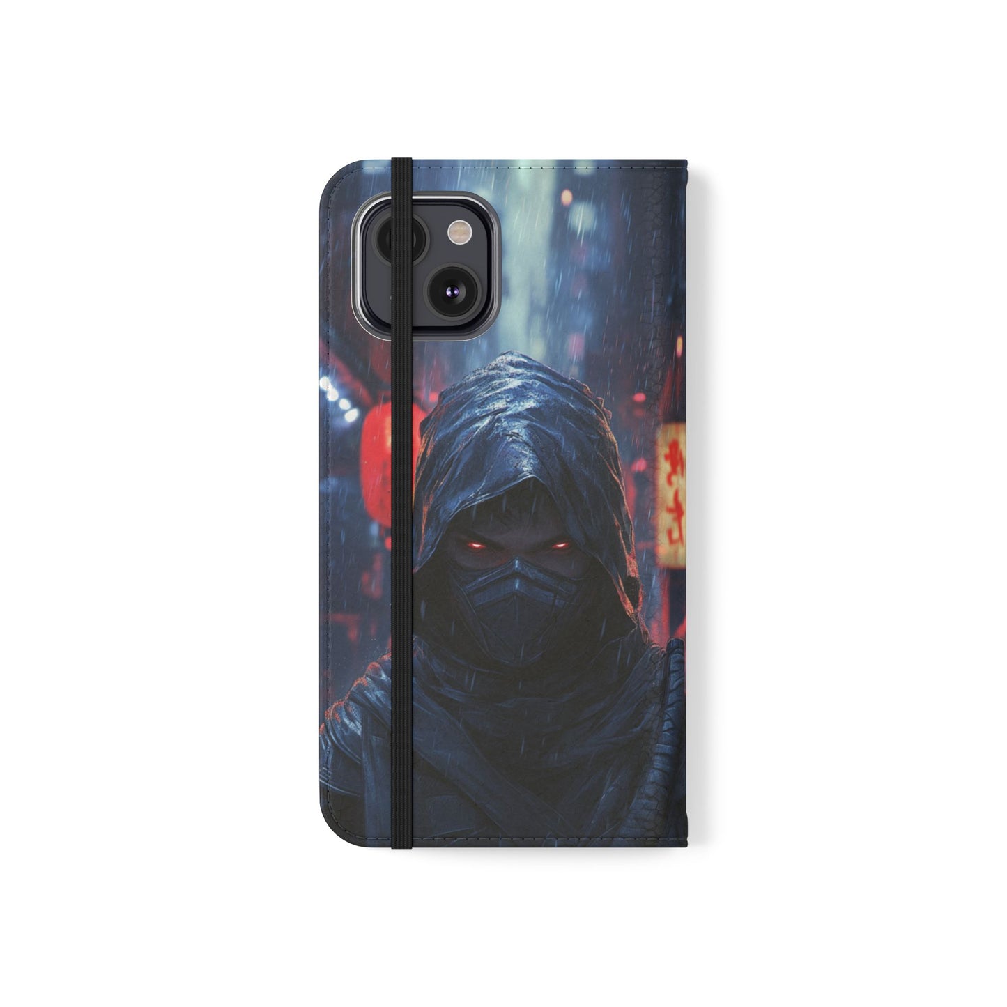 Cyberpunk Ninja Red Eyes Rain - Wallet Flip Case