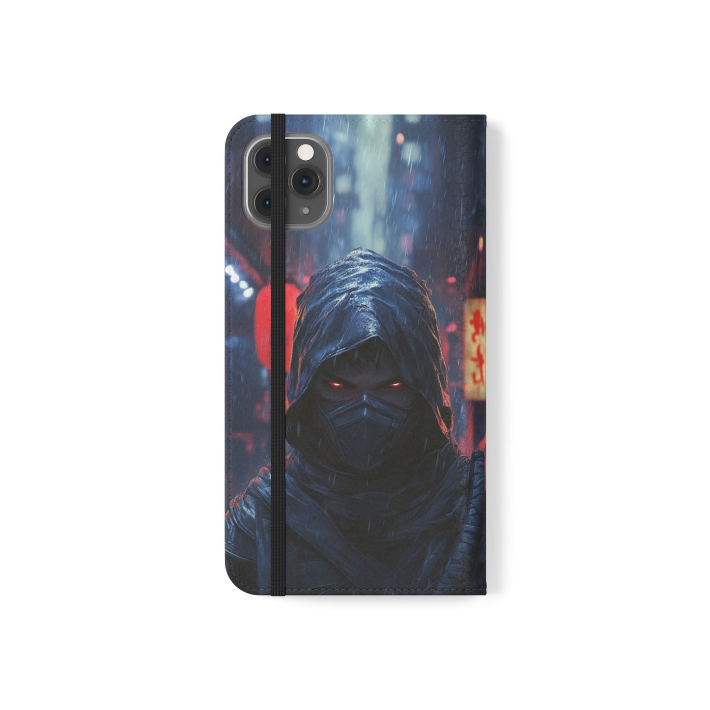 Cyberpunk Ninja Red Eyes Rain - Wallet Flip Case
