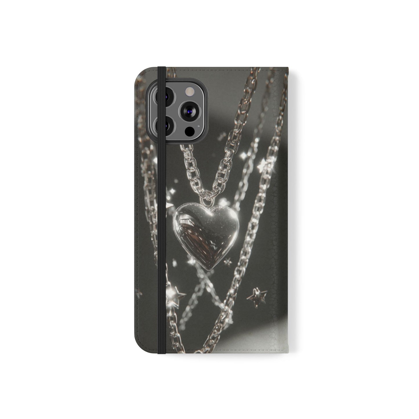 Silver Heart Chains - Wallet Flip Case