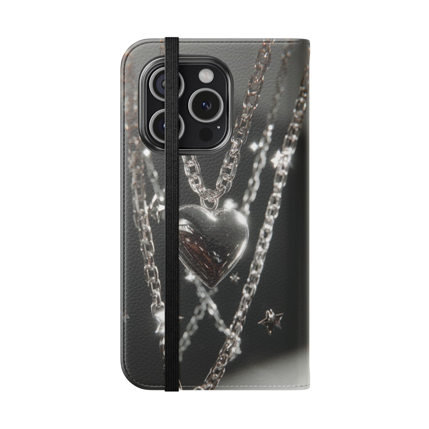 Silver Heart Chains - Wallet Flip Case
