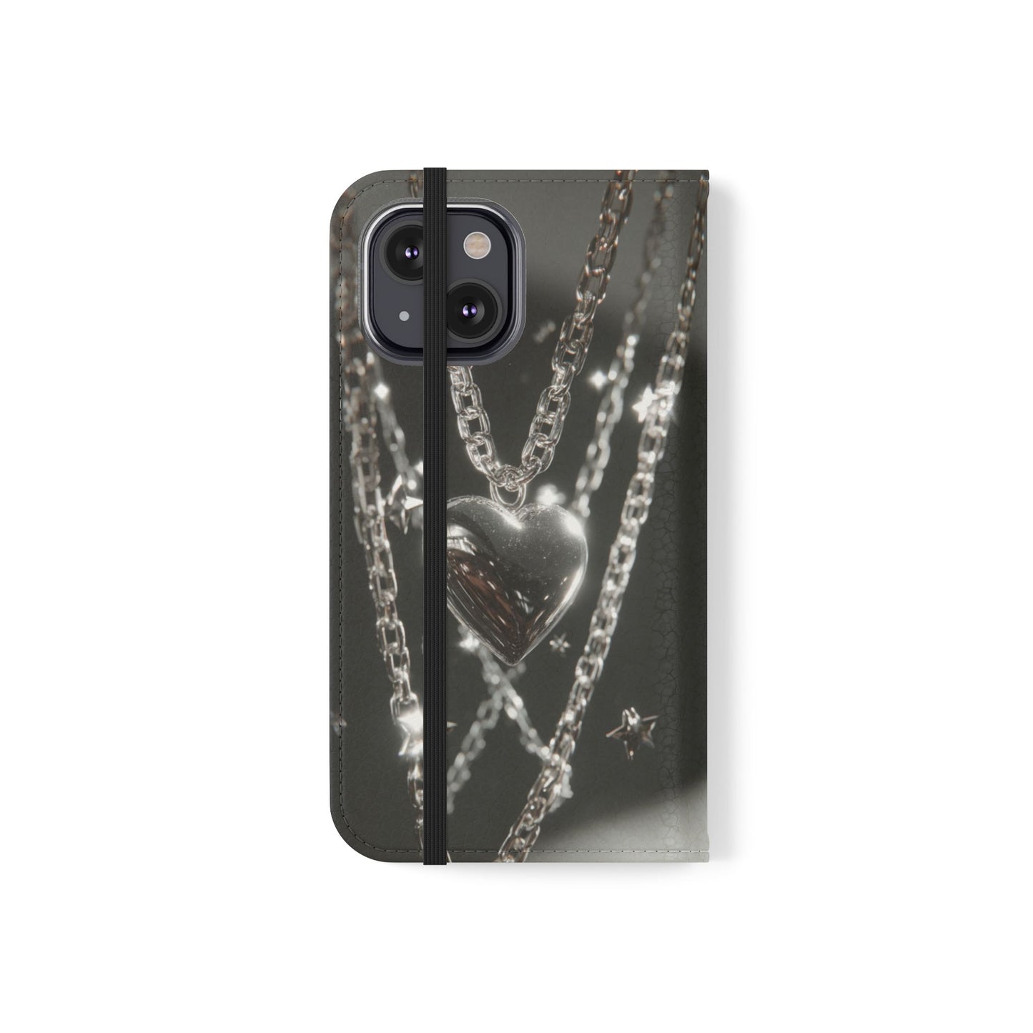 Silver Heart Chains - Wallet Flip Case