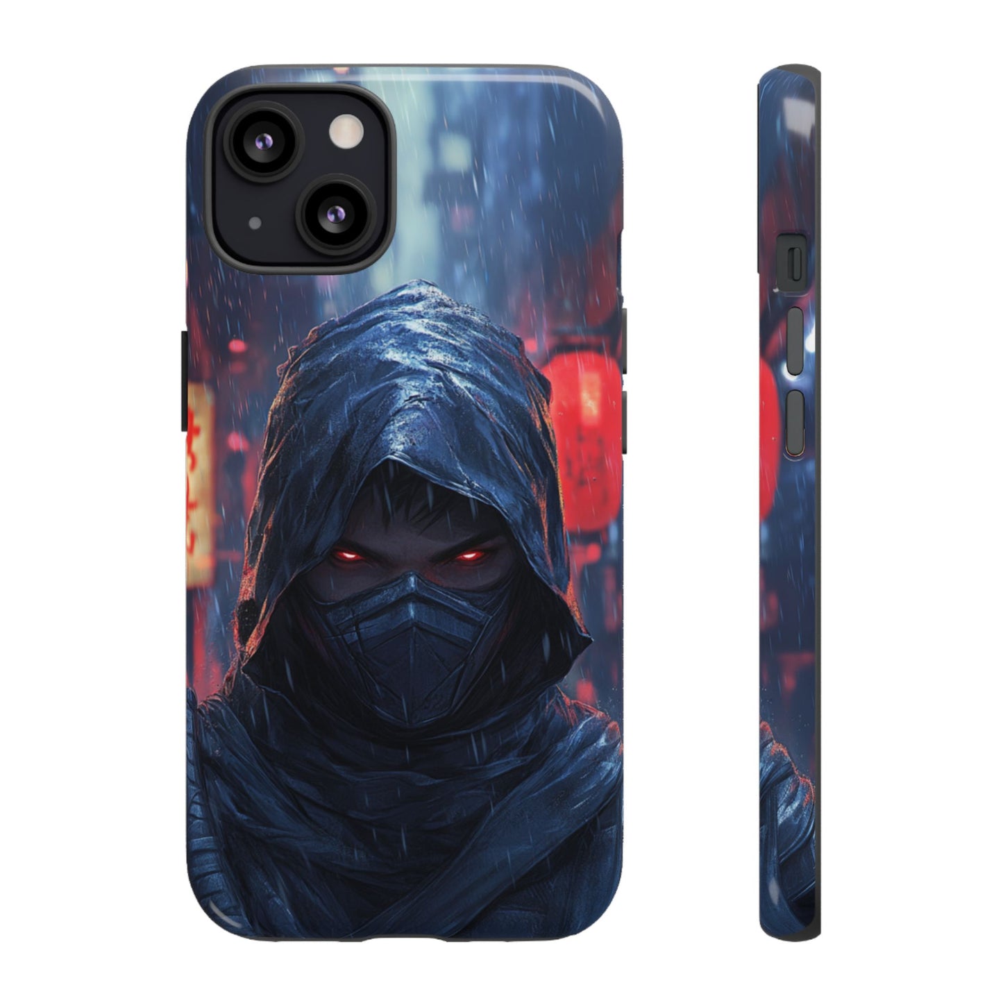 Cyberpunk Ninja Red Eyes Rain - Tough iPhone Case